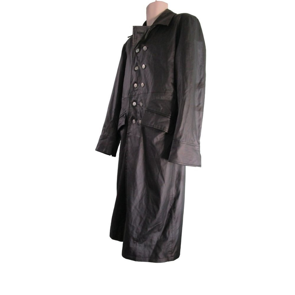 Trench Coat Duster Faux Vegan Leather Lined Military Style Large Unbranded GUC